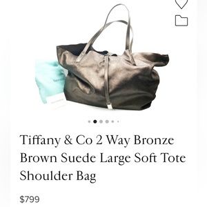 Tiffany & Co 2 Way Bronze Brown Suede Large Soft Tote Shoulder Bag